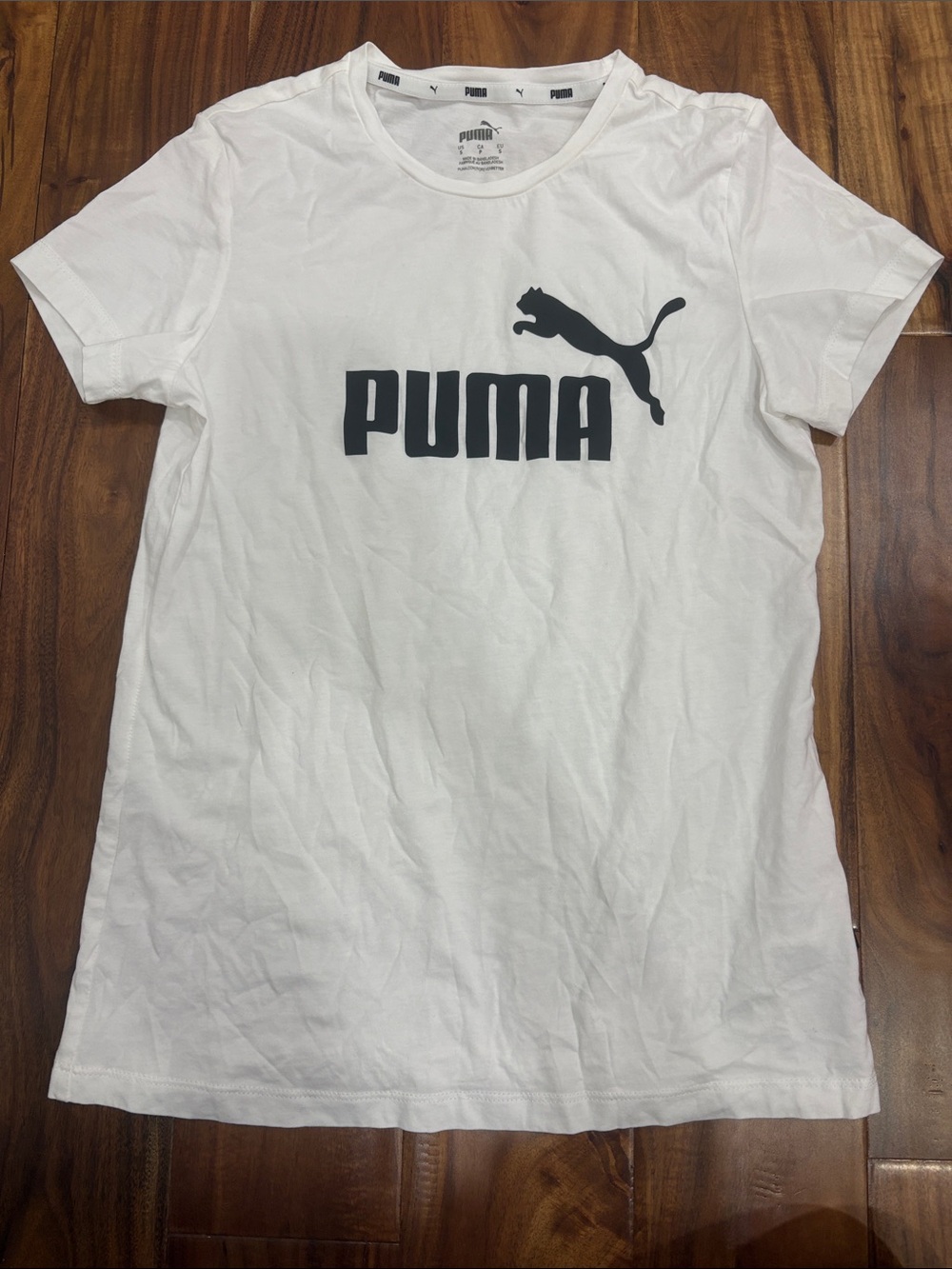 Puma White Short Sleeve Logo Tee with Black Print